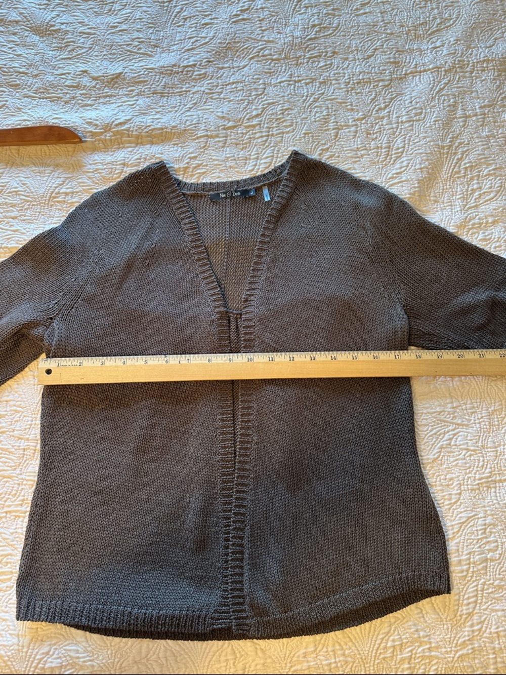 NIC+ZOE Brown V-Neck Open-Front Knit Sweater - Picture 3 of 6